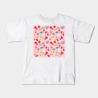 Pink Sweets Candy, Treats and Chocolate Pattern Kids T-Shirt